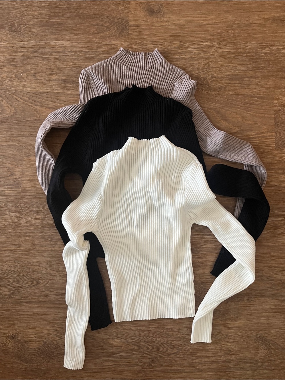 Ribbed Mock Neck Sweater - White, Black, Taupe set of 3 NWOT M